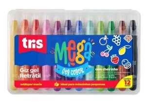 Giz de Cera 12 Cores Retrátil Mega Gel - Tris